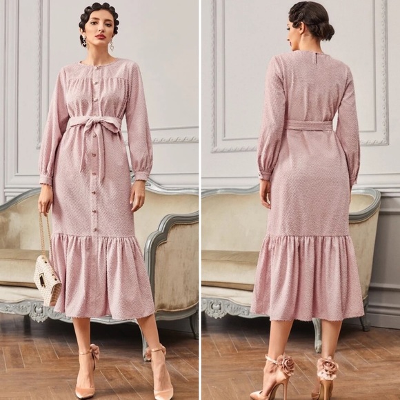 ✌🏼 #2487 Self Belted Flip Hem Button Front Dress - Picture 4 of 16